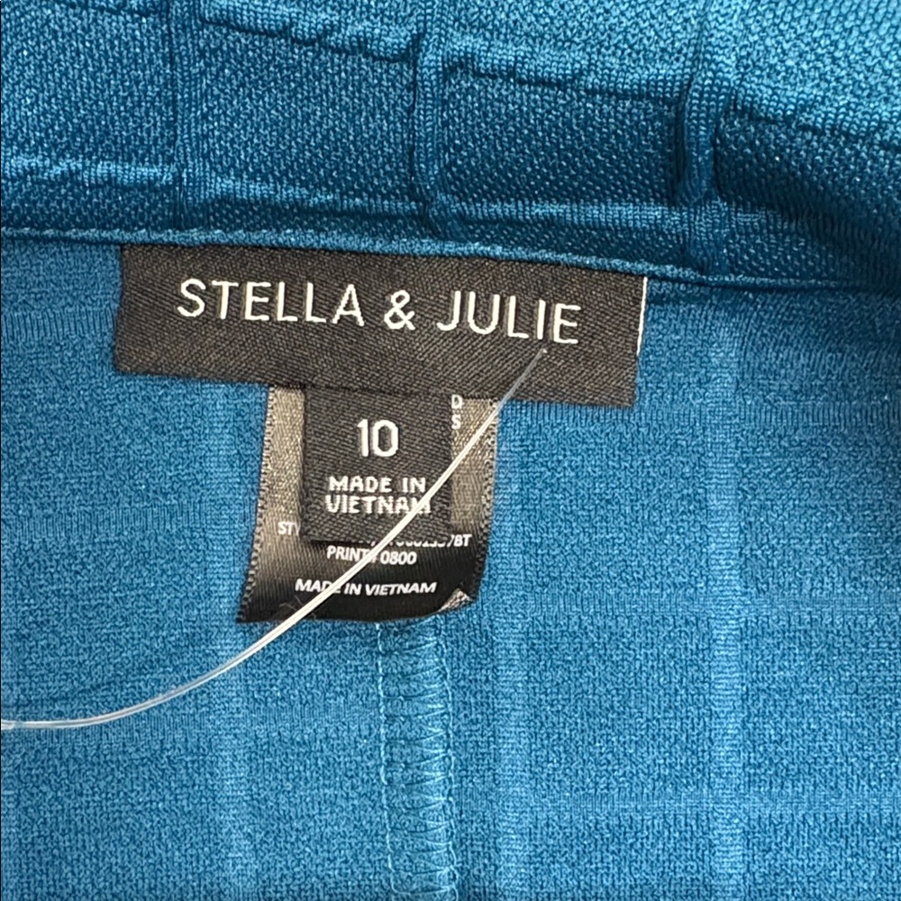 New Stella & Julie Sleeveless teal Blue Textured lapel collar Dress Sz 10 casual - Picture 2 of 8